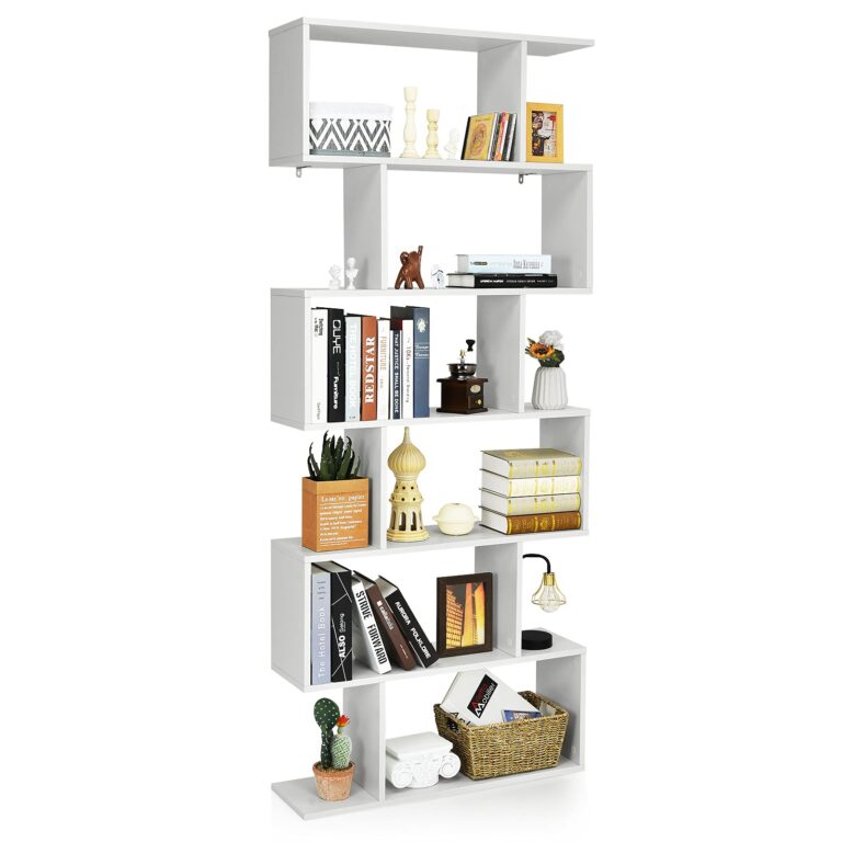 COSTWAY Scaffale a 6 Ripiani, Libreria a Forma di S, Libreria Scaffale da Terra in Legno, Divisor...