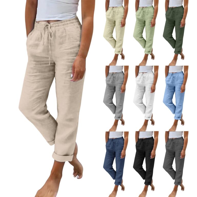 Fccrian pantaloni donna estivi in lino e cotone con tasche