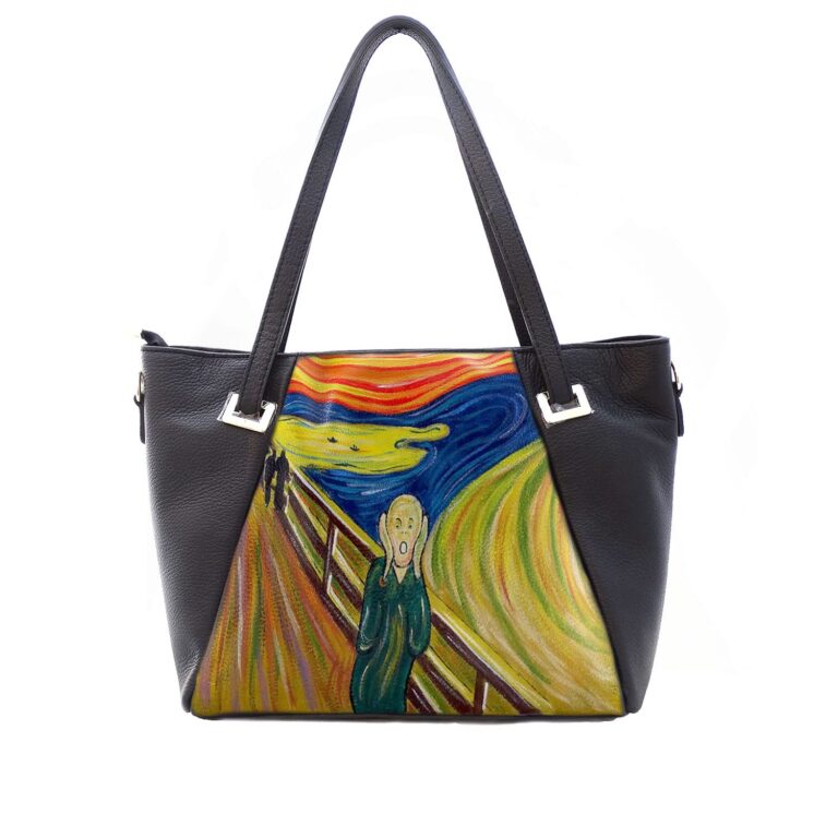 Arte Lisanti Borsa in Pelle Dipinta a Mano – L' URLO DI MUNCH – a Spalla, a Tracolla, Shopper, Ma...