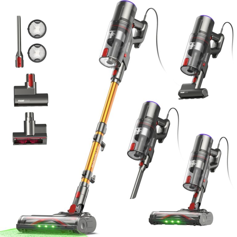 FAMIVAC FV2 Aspirapolvere con Filo, 65Kpa/600W Scopa Elettrica Potente con Spazzola per Materasso, 1,3KG Ultra-Leggero, Ca...