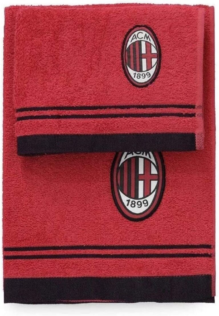 AC Milan - Set Asciugamano e Ospite in Spugna, Rosso Nero, 100 x 60 x 1 cm, Unisex