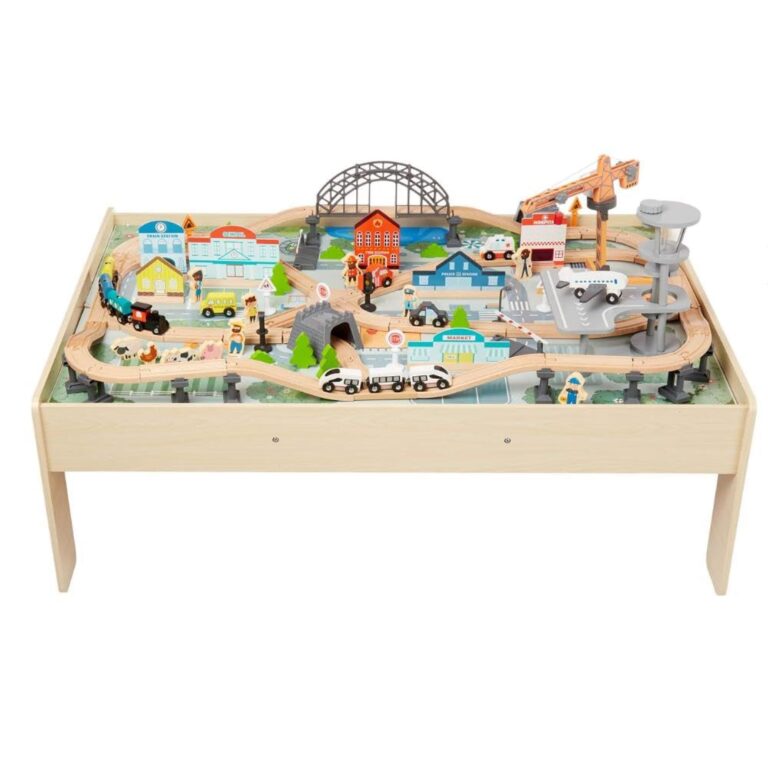 Amazon Basics Set giocattolo con tavolo e treno, 120 pezzi, Multi, 120.4 x 85 x 41 cm