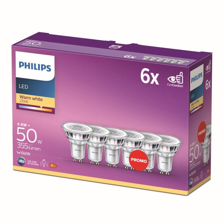 Philips LED GU10 Faretto Luce Calda 50W – Confezione da 6