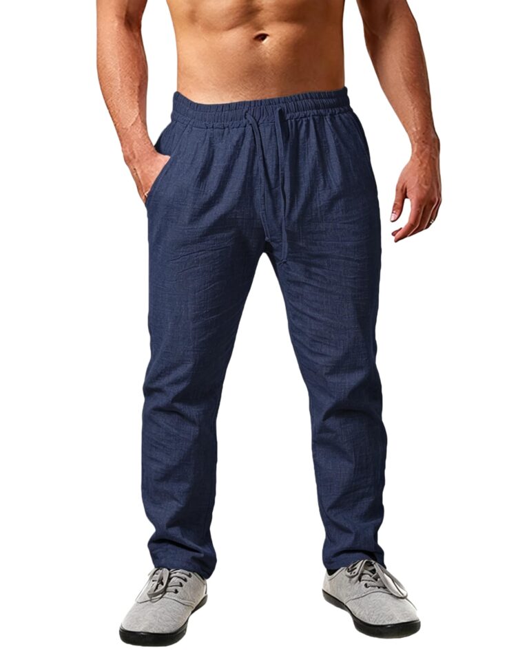Cegerne Pantaloni in Lino Estivi Uomo Leggeri e Traspiranti, vestibilità Larga, Vita Elastica con Coulisse, Tinta Unita – ...