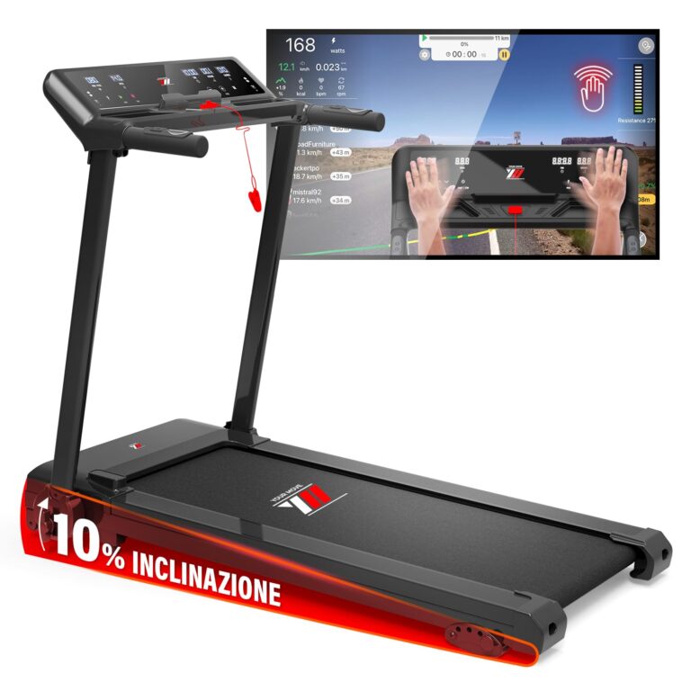 YM Tapis Roulant Salvaspazio 16 km/h, Marchio Italiano, Inclinazione, APP Compatibili, Pieghevol...