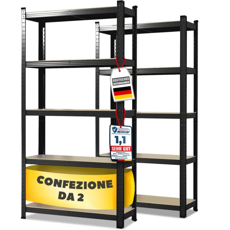 Casa Pura Set 2 Scaffali Acciaio 30x75x150 cm 5 Ripiani 650 kg
