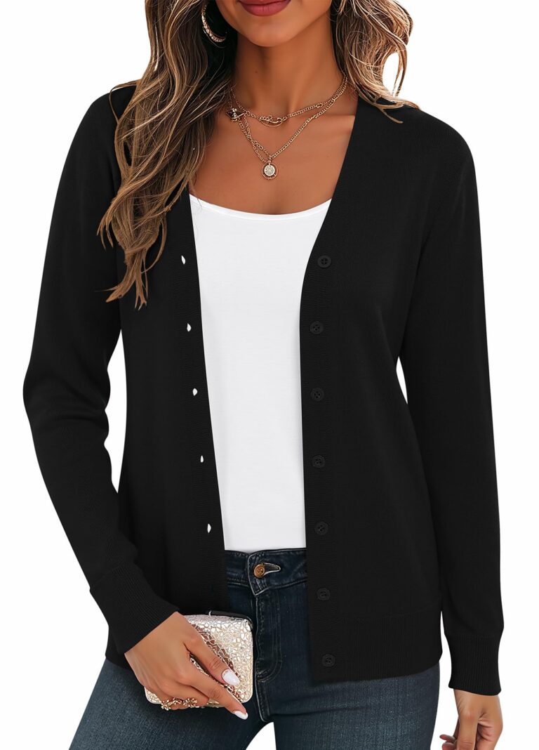 BEIGAI Cardigan leggero da donna con scollo a V e bottoni