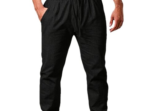 Cegerne Pantaloni Lino Uomo Estivi Larghi con Coulisse – Tinta Unita
