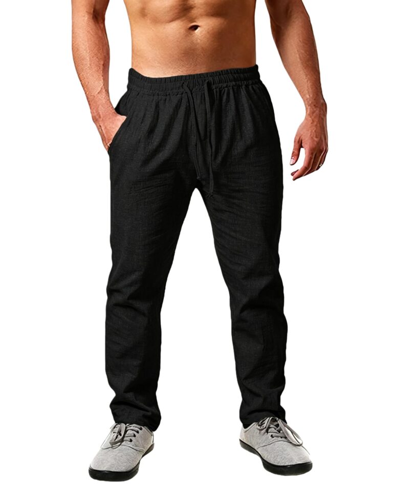 Cegerne Pantaloni Lino Uomo Estivi Larghi con Coulisse – Tinta Unita