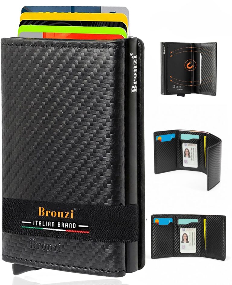 Bronzi Portafoglio Slim Uomo Donna con Blocco RFID – Nero
