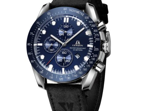 LENQIN Orologio Uomo Analogico al Quarzo con Cinturino in Pelle e Datario