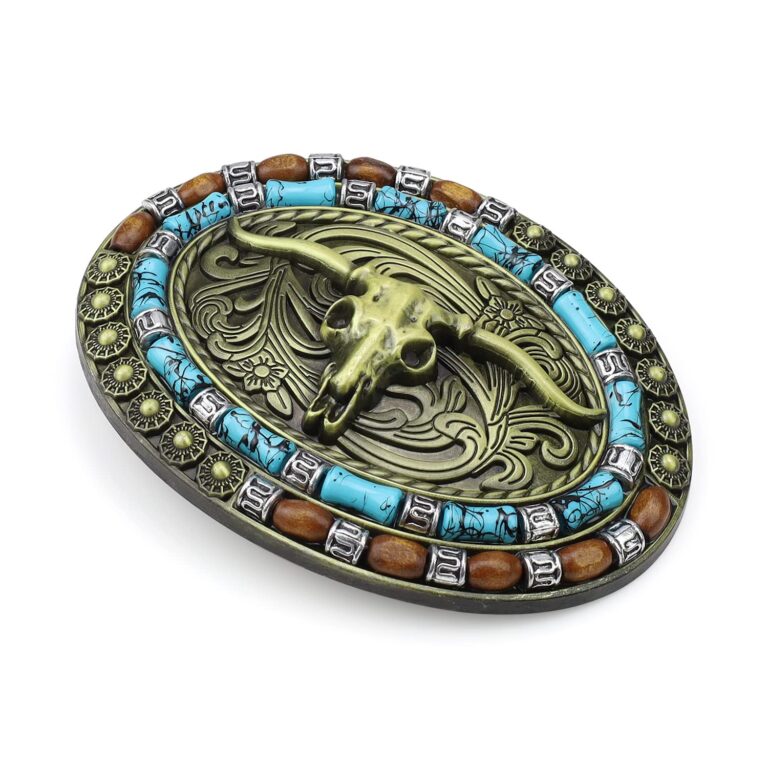 HASLED Fibbia Cintura Cowboy Testa di Mucca 99x75 mm – Lega di Zinco