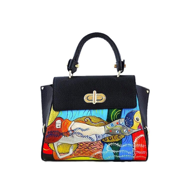 Borsa in Pelle Dipinta a Mano – SERPENTI D'ACQUA DI KLIMT – a Mano, a Tracolla, Pochette Donna, I...