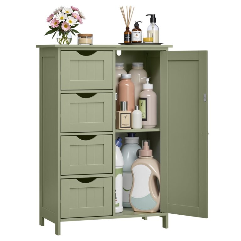 VASAGLE Mobile da Bagno, Mobiletto per Bagno Stretto, Organizzatore, Cassettiera, con 4 Cassetti, Anta, Ripiano Regolabil...
