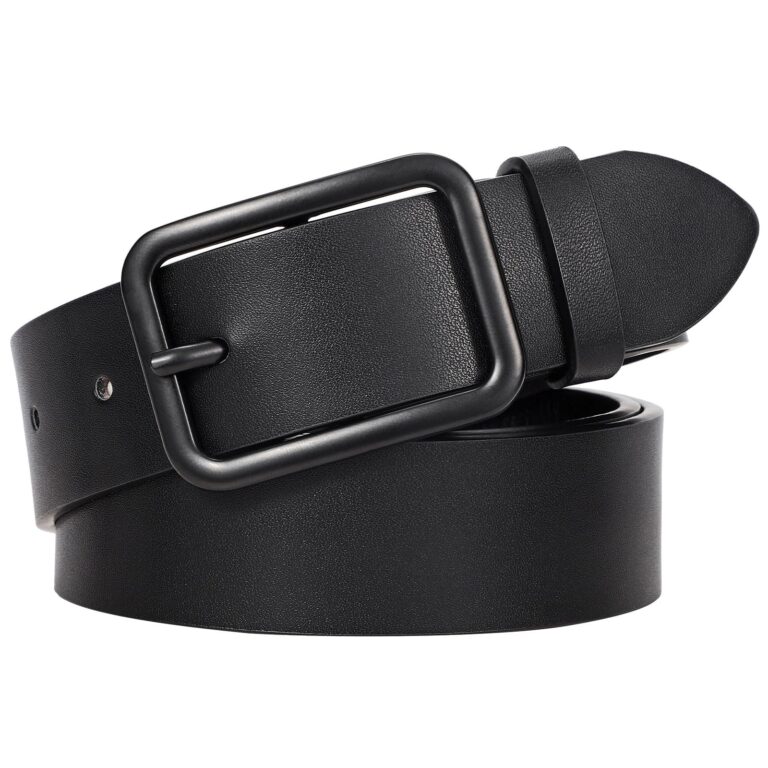 LEACOOLKEY Cintura donna in pelle nera con fibbia quadrata