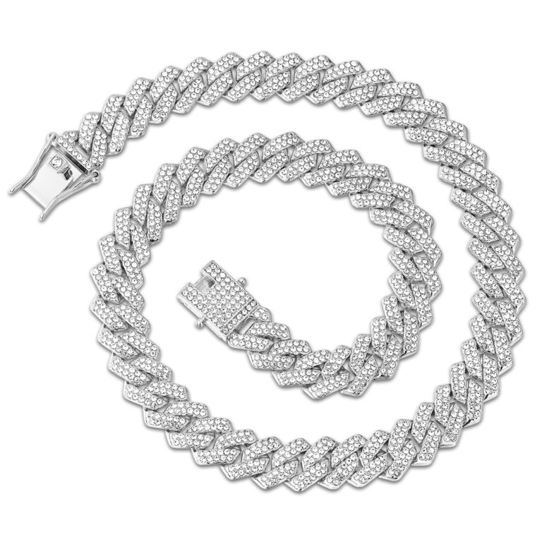 Esmoly Collana Hip Hop Uomo Catena Cubana Iced Out 14 mm Oro/Argento