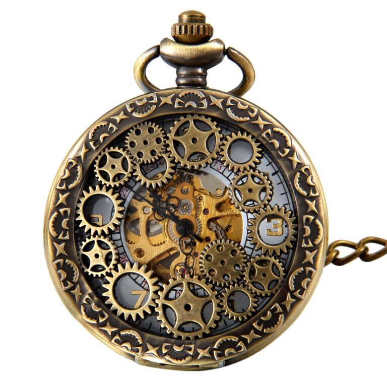 JewelryWe orologio da tasca quarzo scheletrato bronzo vintage con collana