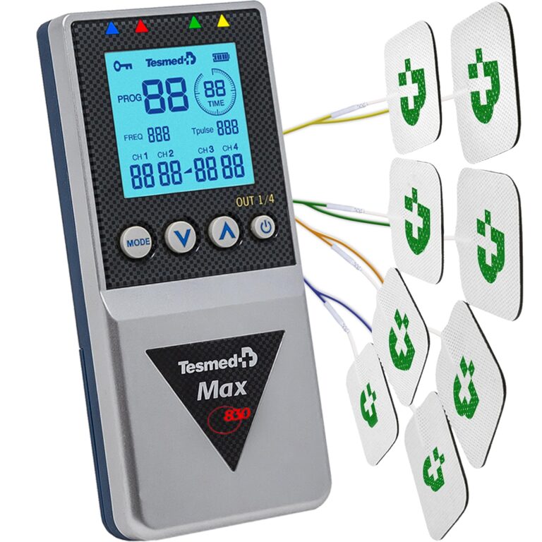 TESMED Max 830: Elettrostimolatore Muscolare Professionale Tens / EMS / Massaggio con Stimolazioni Sequenziali, 4 Canali, ...
