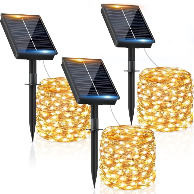 Luci Solari Giardino 12M 120 LED Bianco Caldo 8 Modalità (3 Pezzi)