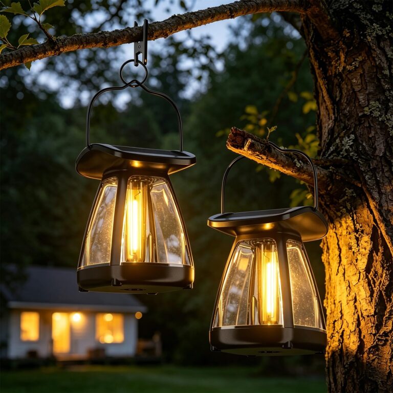 OUSFOT Lanterne Solari da Esterno, 2 Pezzi Lampada Solare da Giardino IP65 con Ganci e Clip Lampada da Campeggio, Adatte p...
