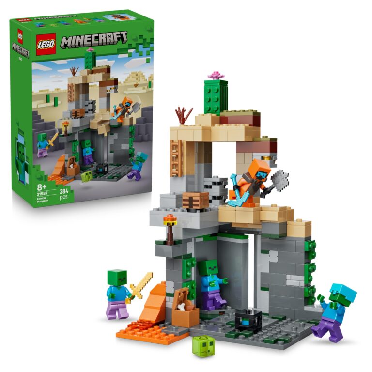 LEGO Minecraft Zombie Dungeon - Giocattolo Interattivo con Minifigure di Viandante, 3 Figure Zombie, Slime e un Tavolo da ...