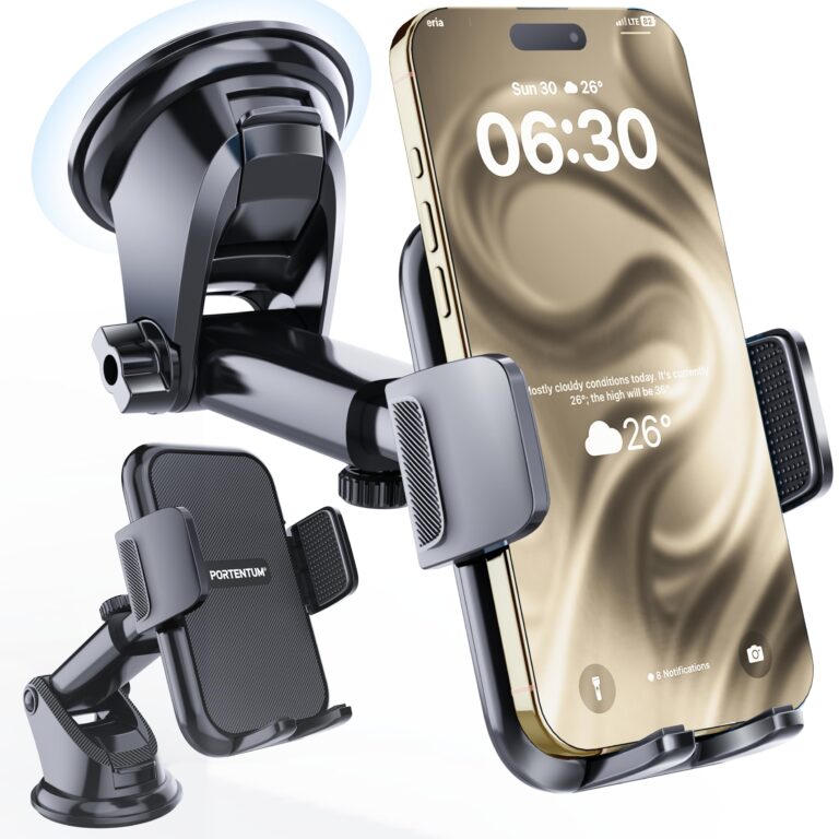 PORTENTUM Porta cellulare auto con ventosa, braccio estensibile e rotazione 360°