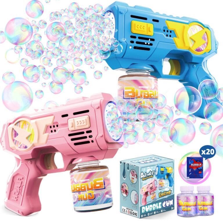 POPERFUN Sparabolle di Sapone 2 Pezzi, Spara Bolle di Sapone Automatico con Luci LED, Pistola Bolle di Sapone per Bambini ...