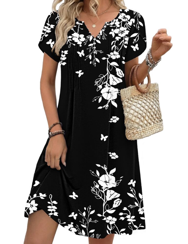 Zeagoo Vestito Estivo Donna Scollo a V con Bottoni e Tasche