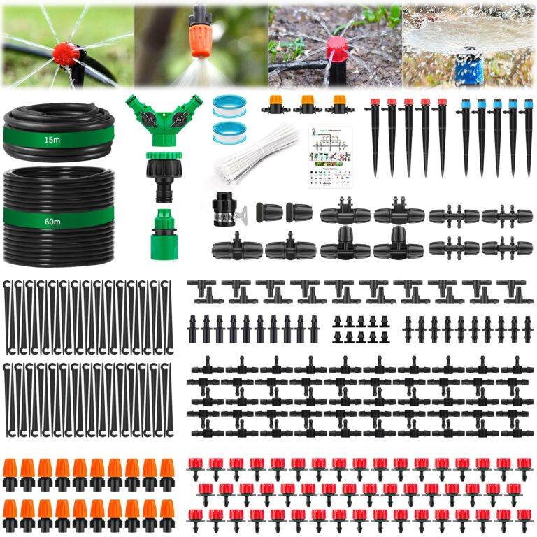 Kit per Irrigazione a Goccia, 315PCS Impianto Irrigazione Giardino, 60M+15M Tubo, Sistemi Di Irrigazione Da Giardino Con U...