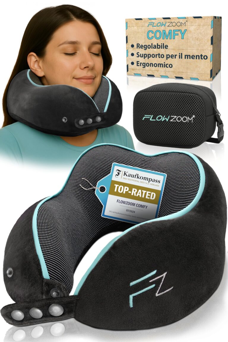 FLOWZOOM Comfy Cuscino da Viaggio Cervicale Memory Foam 360°