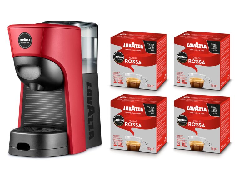 Lavazza, A Modo Mio Macchina per Caffè Tiny Rossa con 64 Capsule Qualità Rossa Incluse, Macchina ...