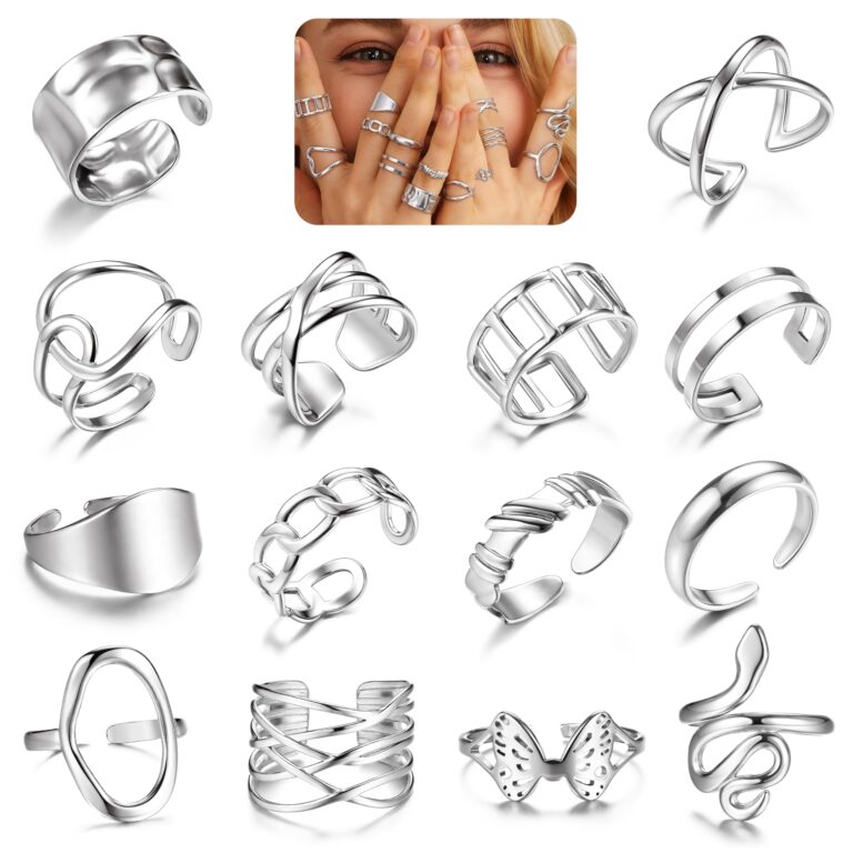 LOLIAS Set 14 Anelli Donna in Acciaio Inox Regolabili Boho