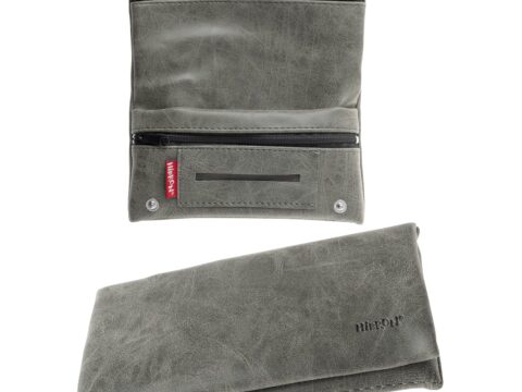 HIBRON Porta Tabacco in Vera Pelle Grigio