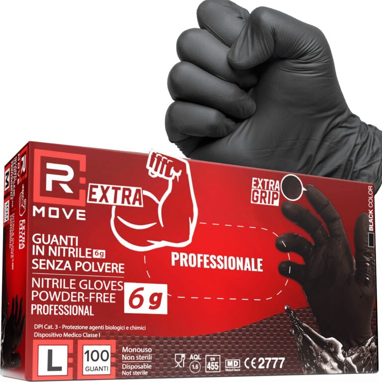 R MOVE Guanti Nitrile Neri Extra Resistenti Taglia L 100 pezzi Senza Polvere