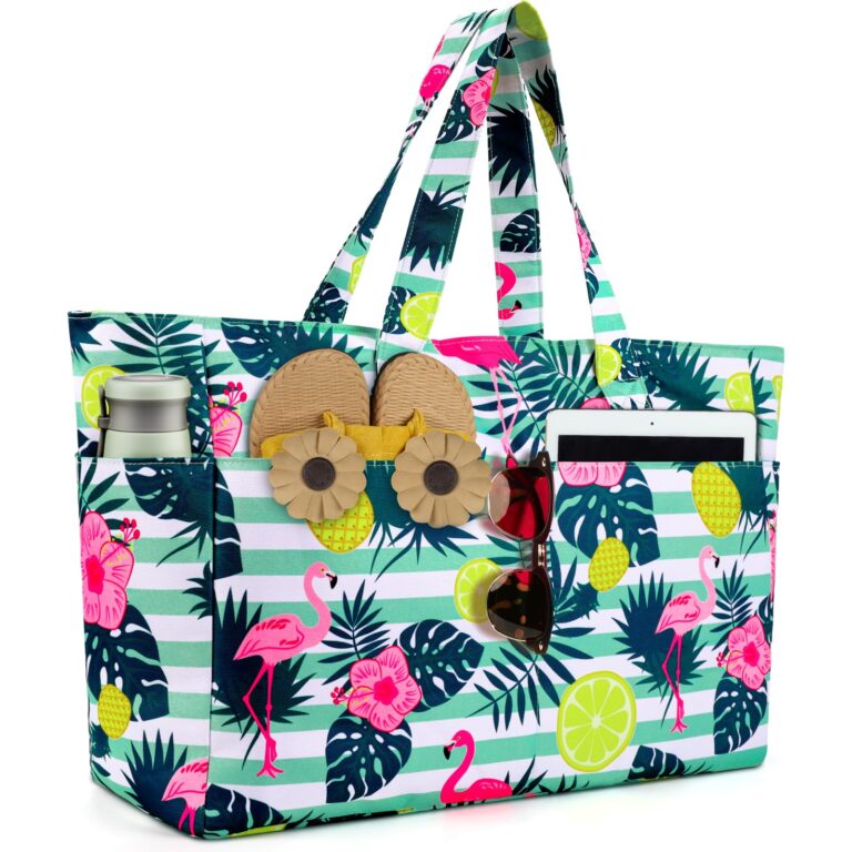 ISEYOU Borsa Mare Grande XXL Famiglia, Borsa Spiaggia con Chiusura Zip e Impermeabile, Leggera e Pieghevole, Multitasche a...