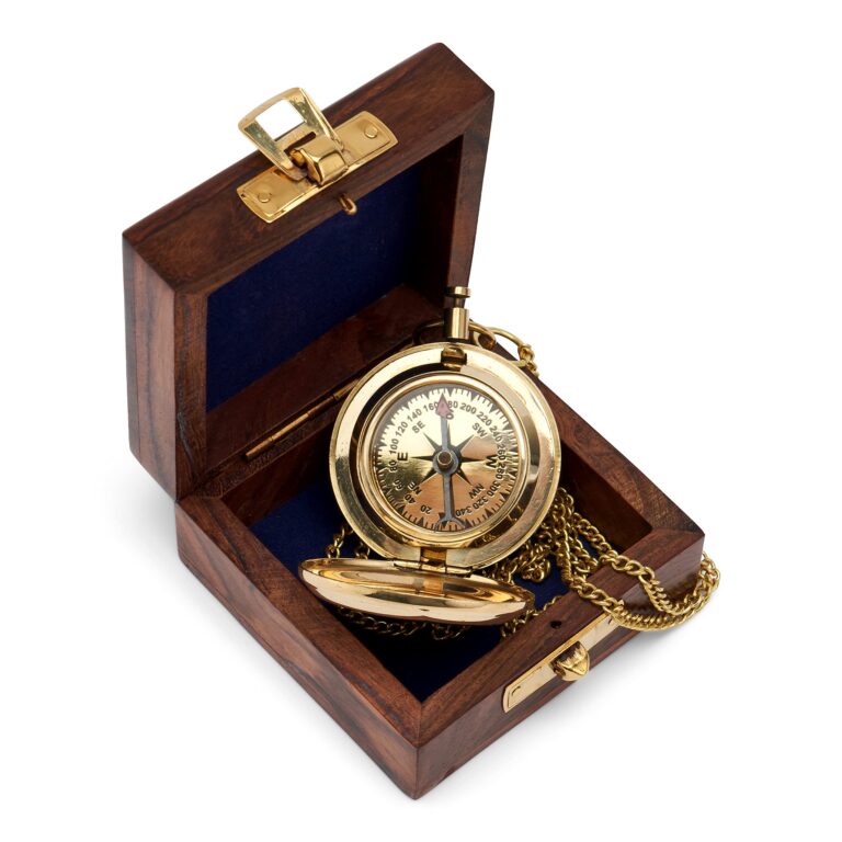 NKlaus Bussola a Forma di Orologio da Tasca in Ottone 5cm con Scatola Legno