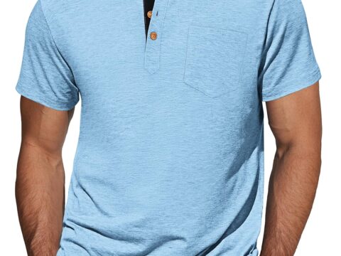 TARAINYA T-shirt Henley uomo cotone con tasche, taglie M-4XL