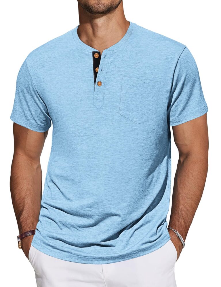 TARAINYA T-shirt Henley uomo cotone con tasche, taglie M-4XL