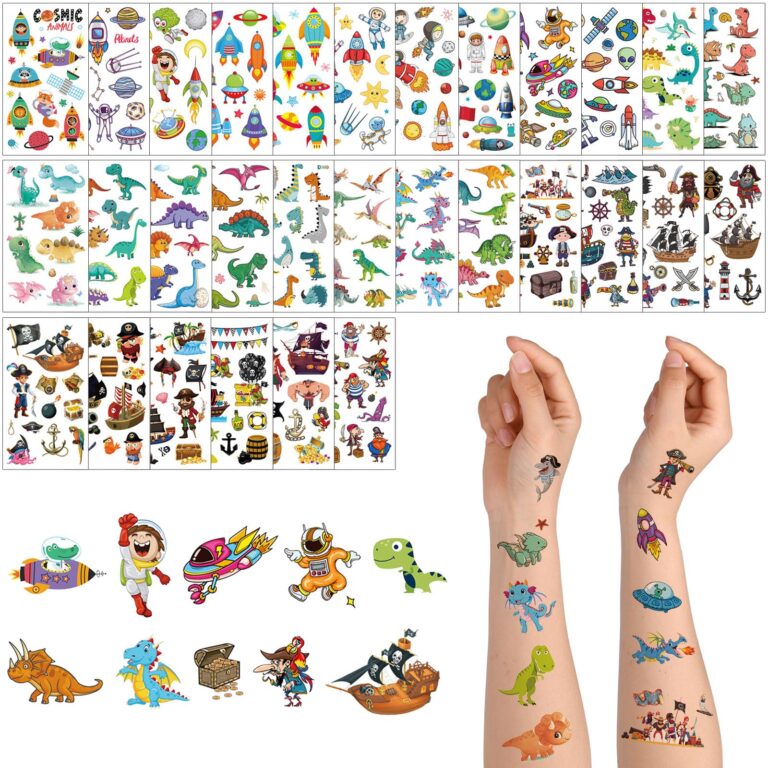 ACWOO Tatuaggi Temporanei Bambini 30 Fogli 350 Pezzi Dinosauri e Spazio
