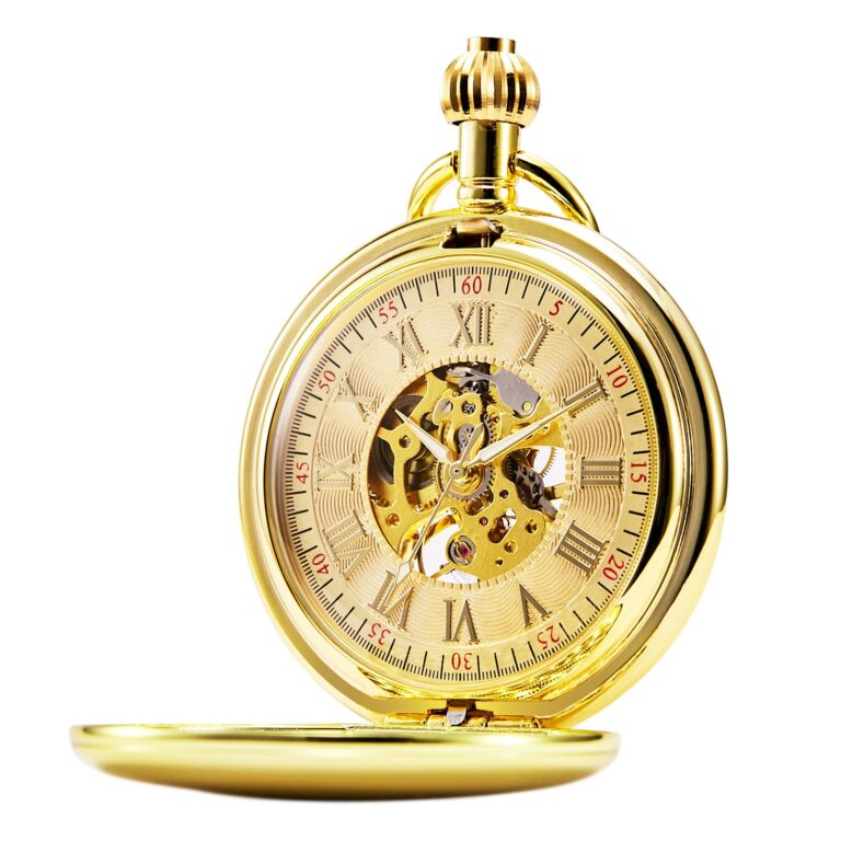 TREEWETO Orologio da Tasca Scheletro Carica Manuale con Catena