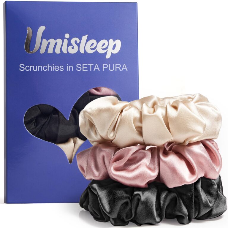 Umisleep Set di 3 scrunchies in seta al 100% per donne, morbidi elastici per capelli per meno crespi e rottura, elastici p...