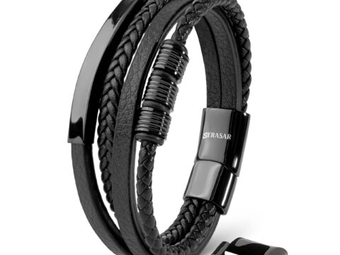 SERASAR Bracciale Uomo in Pelle con Chiusura Magnetica in Acciaio Inox