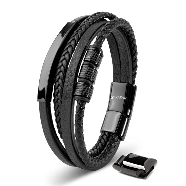 SERASAR Bracciale Uomo in Pelle con Chiusura Magnetica in Acciaio Inox