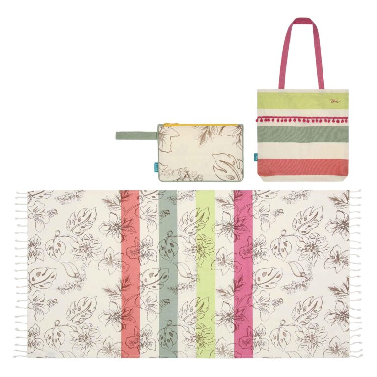 THUN - Set borsa, pochette e telo mare Eleganza Esotica in cotone