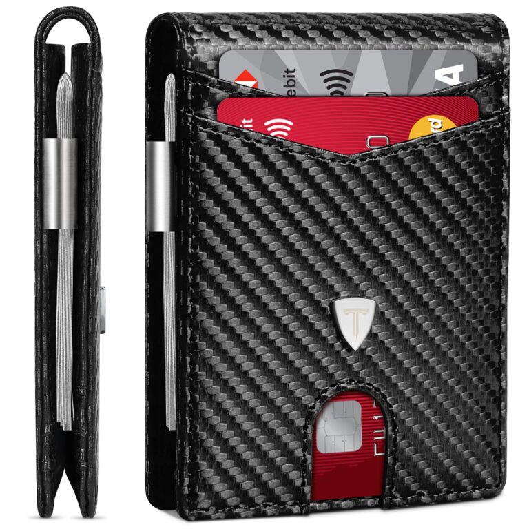 TEEHON Portafoglio Uomo RFID Blocking Portafoglio Uomo Slim Pelle in Fibra di Carbonio con 12 Porta Carte di Credito Uomo,...
