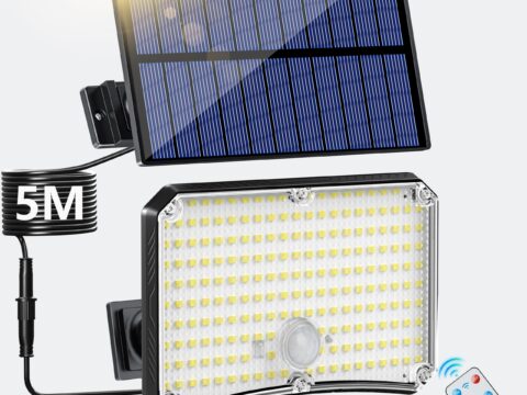 Lampada Solare da Esterno 200 LED con Sensore, Telecomando e 4 Modalità