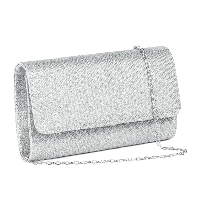 OSDUE Pochette Donna Argento da Cerimonia con Catena Rimovibile