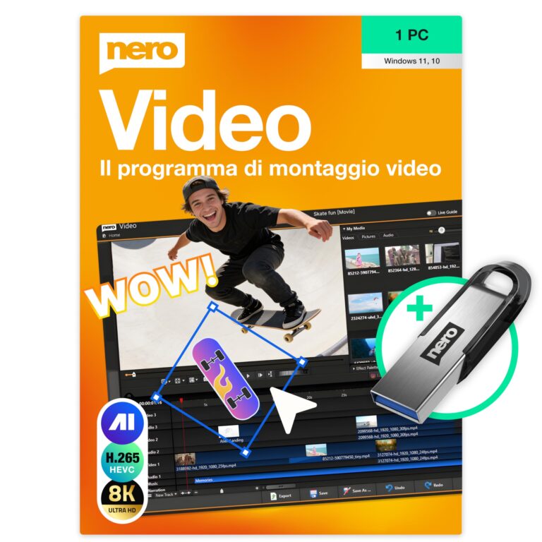 Nero Video 2026 su Chiavetta USB – Montaggio Video 4K/8K con 1000+ Effetti