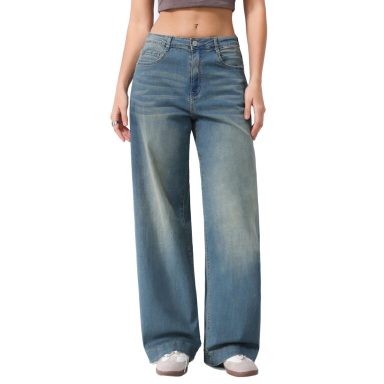 Vittorio Y jeans donna vita alta gamba larga lavaggio chiaro