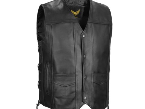Leatherick Gilet in vera pelle bovina con lacci laterali